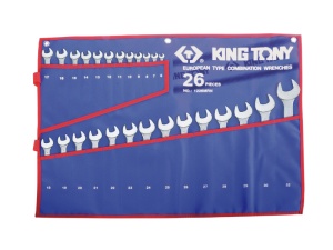 Набор комбинированных ключей, 26 предметов 6-32 мм чехол из теторона, king tony 1226mrn