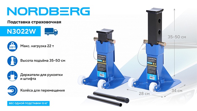Подставка страховочная c колесами для перемещения, 22 т (комплект 2 шт.) NORDBERG N3022W