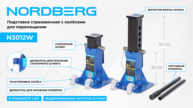 Подставка страховочная c колесами для перемещения, 12 т (комплект 2 шт.) NORDBERG N3012W