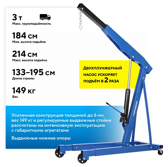 Кран гидравлический двухплунжерный, 3 т NORDBERG N3731
