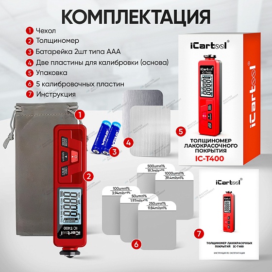 Толщиномер лакокрасочных покрытий iCartool IC-T400 iCartool IC-T400