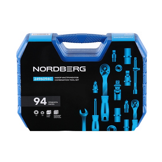 Набор инструментов, 94 предмета, 1/2", 1/4" NORDBERG 2496094C