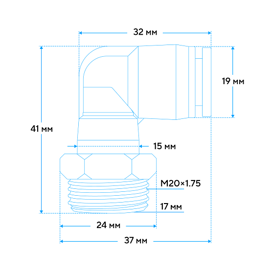 Фитинг угловой трубка 10 мм резьба 1/2" NORDBERG QPLN10-04