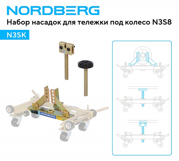 Комплект для перемещения авто (тележка под колесо N3S8 2шт + 2 комплекта адаптеров N3SK) NORDBERG N3S8+N3SK