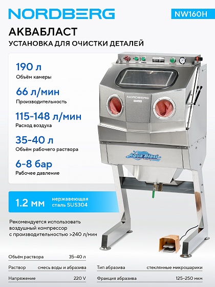 Установка из нержавеющей стали для мойки деталей NORDBERG NW160H