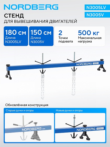 Стенд для вывешивания двигателей 500 кг, L=150 см NORDBERG N3005V