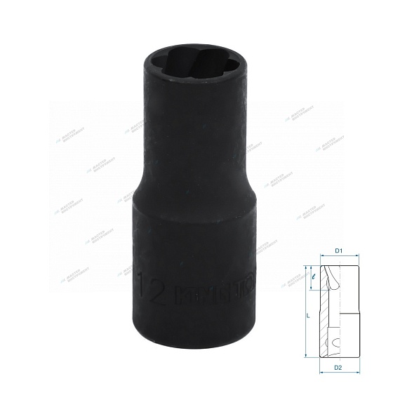 Головка для поврежденного крепежа 1/2"", 12 мм