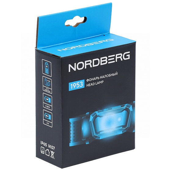 Фонарь светодиодный налобный, аккумуляторный, 3,7 В c датчиком движения NORDBERG 1953