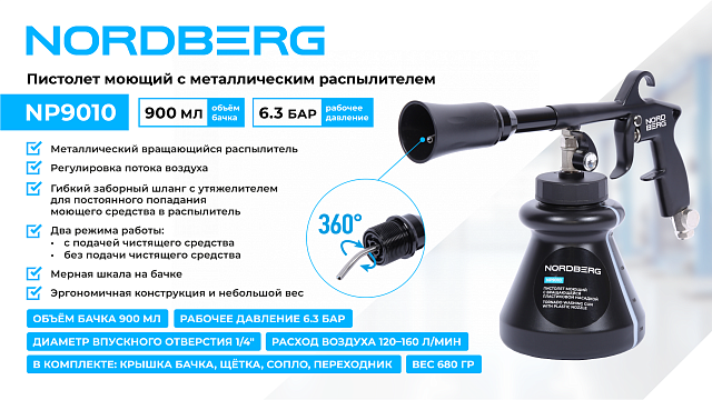 Пистолет моющий с пластиковым вращающимся распылителем NORDBERG NP9010