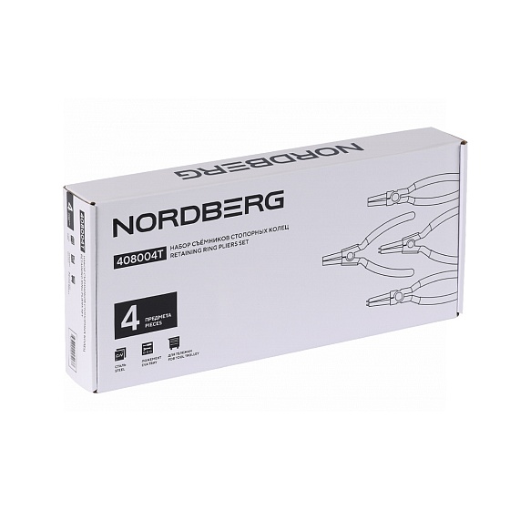 Набор съемников стопорных колец в ложементе, 4 предмета NORDBERG 408004T