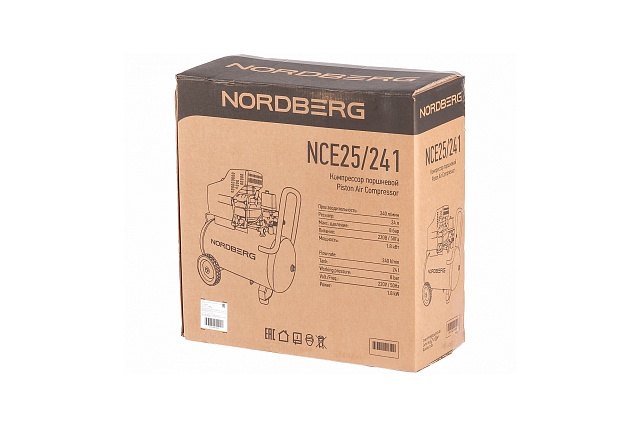 Компрессор поршневой, 220 В, ресивер 24 л, 240 л/мин NORDBERG NCE25/241