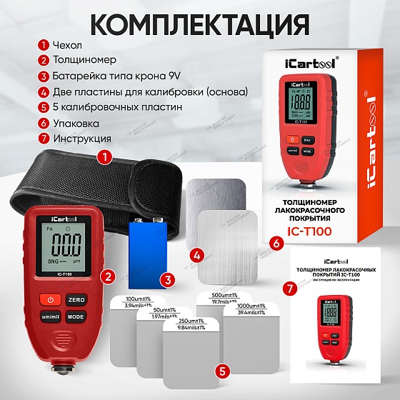 Толщиномер лакокрасочных покрытий IC-T100 iCartool IC-T100