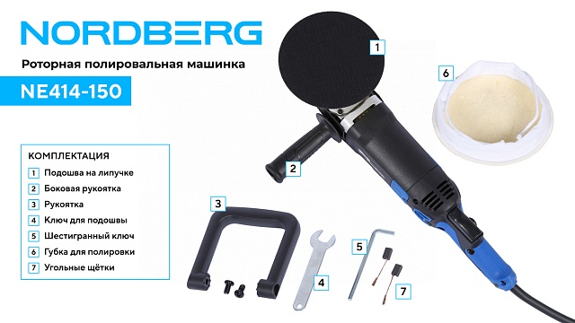 Полировальная машинка, диск 150 мм, 450-1950 об/мин, 1200 Вт NORDBERG NE414-150
