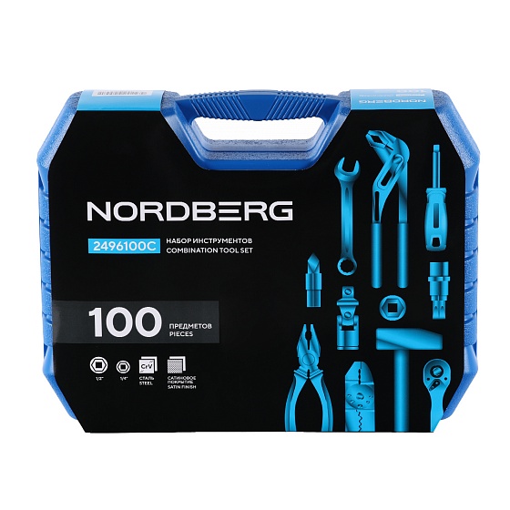 Набор инструментов, 100 предметов, 1/2", 1/4" NORDBERG 2496100C