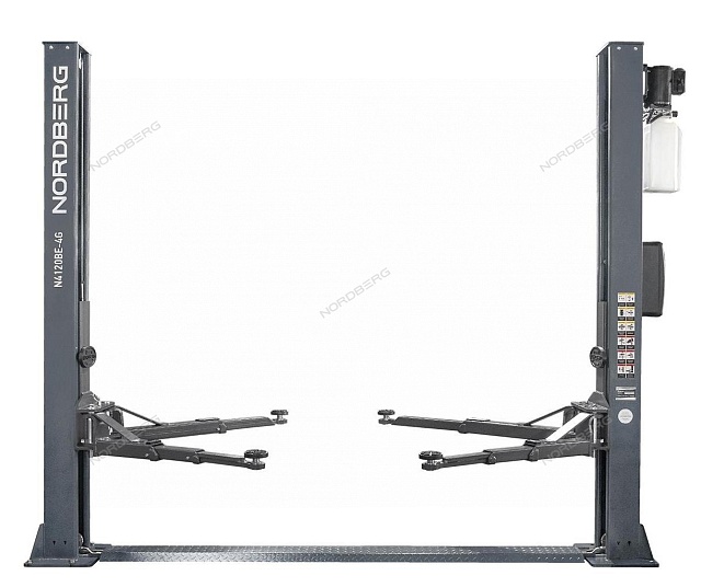Подъемник двухстоечный 4 т, с электростопорами, 380 В, серый NORDBERG N4120BE-4G_3+2_380