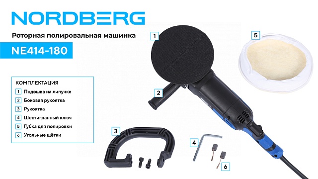 Полировальная машинка, диск 180 мм, 600-3000 об/мин, 1500 Вт NORDBERG NE414-180