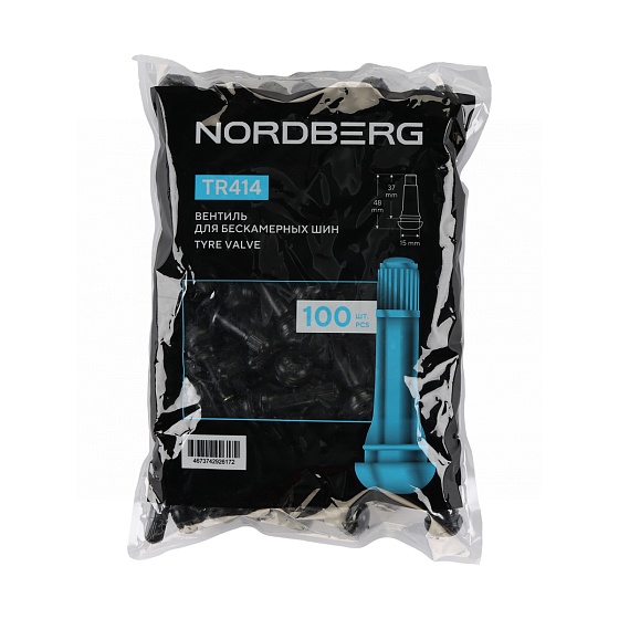 Вентиль для бескамерных шин, 100 шт NORDBERG TR414