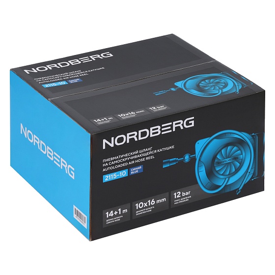 Шланг воздушный на катушке ПВХ диам. 10x16мм 14+1 м (15 м) NORDBERG 2115-10