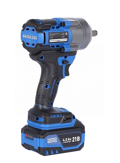Гайковерт аккумуляторный, 1/2", 21 В, 1000 Нм, 2 аккумулятора 4 A и зарядное устройство, в кейсе NORDBERG NE805K